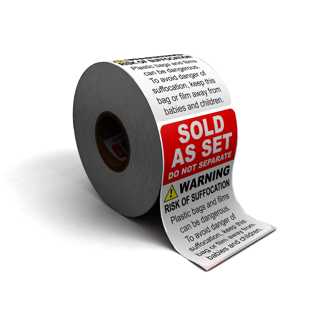 Sold As Set Do Not Separate Suffocation Warning Combo Sticker Labels - 500 Labels Per Roll 2" X 3" - Two Labels in One! (1 Pack) 1 PACK