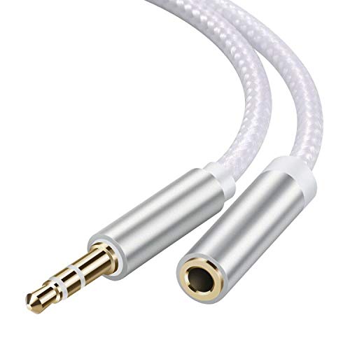 3.5mm Male to Female Audio Cable Stereo,Headphone Extension Cord Adapter Compatible for iPhone,iPad, iPod,Smart Phones Tablets,MP3,PS4 and More â€¦ (1-Pack, Silver) 1-Pack
