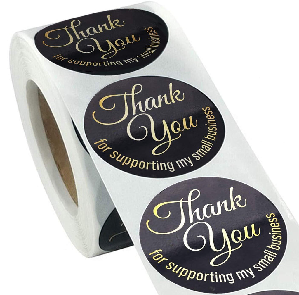 1000 pcs 1.5 inch Thank You Stickers Roll Round Labels for Small Business in Black Gold Foil Font for Shopping Bag Gift Wrap, Mailer, Bakeries, Craft, Greeting Cards, Flower Bouquets, Box, Online shop