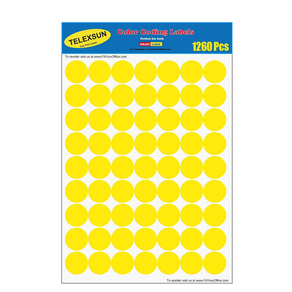 1260 Pcs 1" Round Color Coding Circle Dot Labels, Yellow 1 in Circle Dot Stickers, Self-Adhesive Removable Labels, 8 1/2" x 11" Sheet （ 20 Sheet ） 1260 Pack