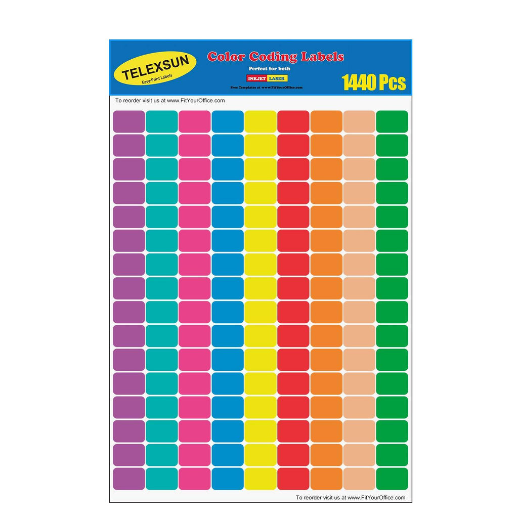 1440 Pcs 1/2" x 3/4" Rectangle Color Coding Dot Labels , 9 Bright Neon Colors 0.5 x 0.75 Inches Rectangular Stickers , 8 1/2" x 11" Sheet （ 10 Sheet ） Assorted Multi-color 1440 Pack