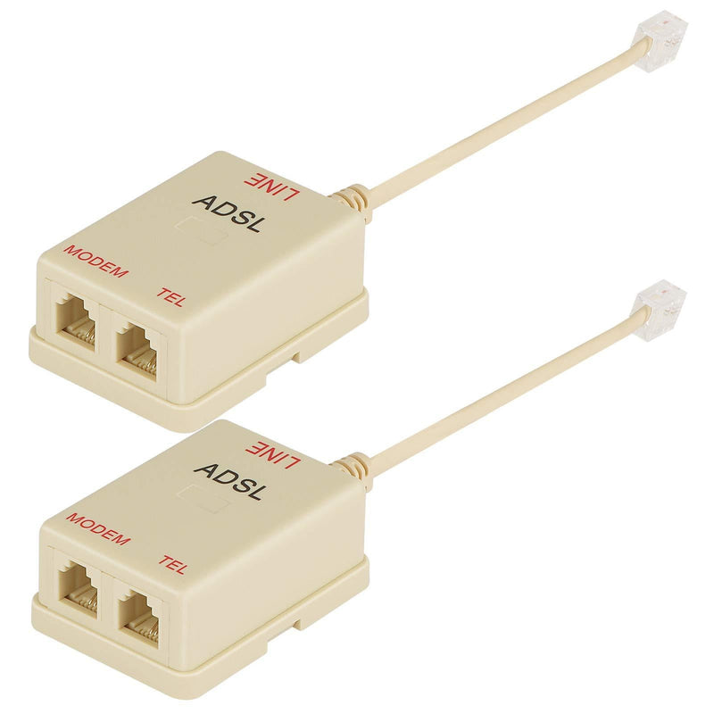 Uvital in-line DSL Filter Splitter/in-line DSL Filter RJ11 6P2C Male to 2 Female Telephone Modem ADSL Splitter Filter (Cream, 2 Pack) Cream