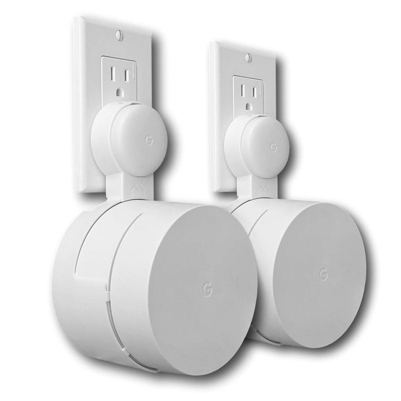 Google WiFi Outlet Holder Mount: [New 2020 – Present Version – Round Plug] The Simplest Wall Mount Holder Stand Bracket for Google WiFi Routers and Beacons - No Messy Screws! (2-Pack) White (2-pack)