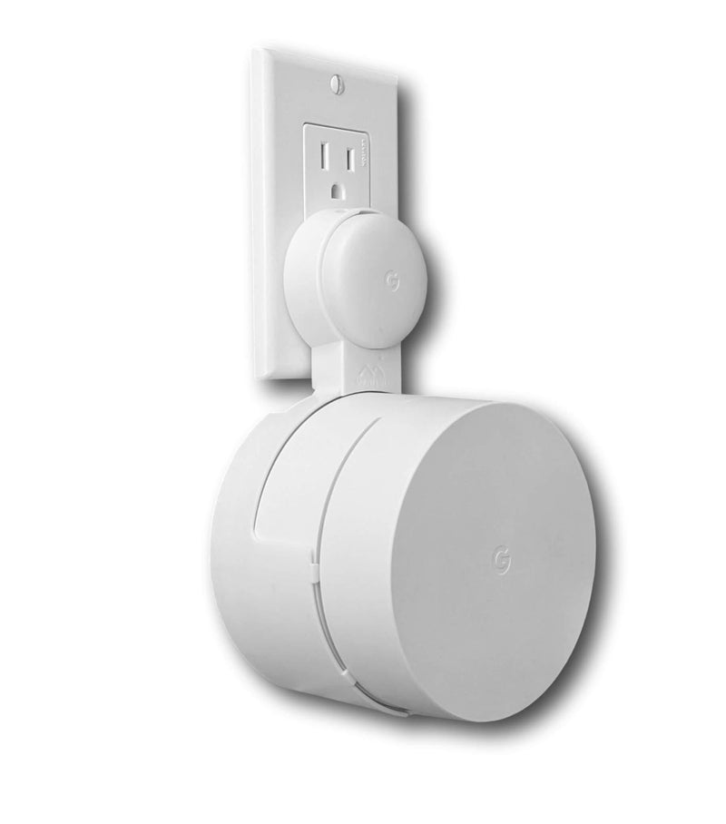 Google WiFi Outlet Holder Mount: [New 2020 â€“ Present Version â€“ Round Plug] The Simplest Wall Mount Holder Stand Bracket for Google WiFi Routers and Beacons - No Messy Screws! (1-Pack) White (1-Pack)