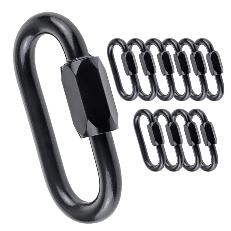 IEBUOBO 5/32 inch Stainless Steel Oval Quick Link Carabiner, 10 Pack M4 Black Quick Links Chain Connector, Heavy Duty Locking Carabiner for Outdoor Activities