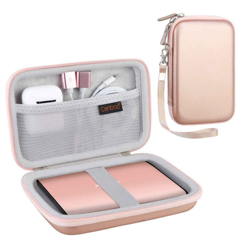 Canboc Hard Carrying Case for Maxone 250GB 320GB 500GB 1TB 2TB Ultra Slim Portable External Hard Drive HDD USB 3.0, Mesh Pocket fits Dongle, Flash Drives, USB Cable, SD Card, Rose Gold