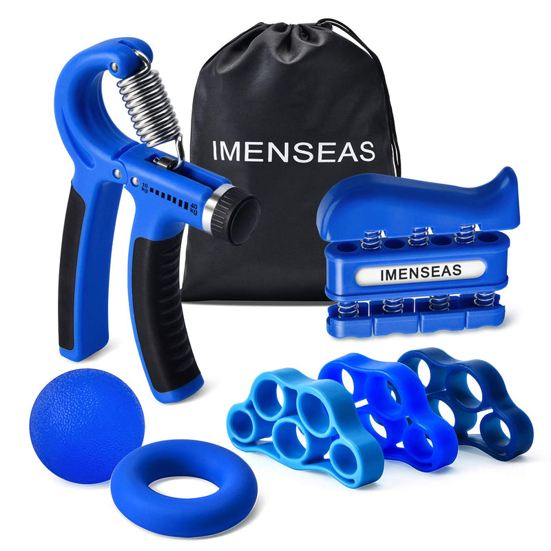 IMENSEAS Hand Grip Strengthener 7 Pack Adjustable Hand Gripper, Finger Stretcher Resistance Extensor Bands, Finger Exerciser, Grip Strength Ring & Stress Relief Ball for Athletes & Musicians Navy
