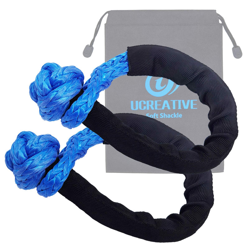 Ucreative Synthetic Soft Shackle 1/2 Inch x 22 Inch (43,000lbs Breaking Strength) with Extra Sleeves 2-Pack (Blue) Blue