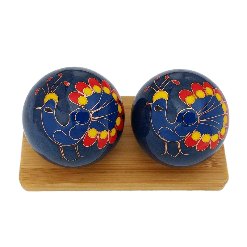 Top Chi Peacock Baoding Balls with Bamboo Stand. Chiming Chinese Health Balls for Hand Therapy, Exercise, and Stress Relief (Medium 1.6 Inch) Medium (Pack of 2)