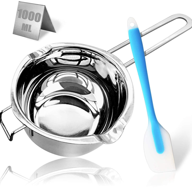 1000ML/1QT Double Boiler Chocolate Melting Pot,304 Stainless Steel Candle Making Kit, Melting Pot with Silicone Spatula for Melting Chocolate, Candy, Candle, Soap, Wax 1000ml