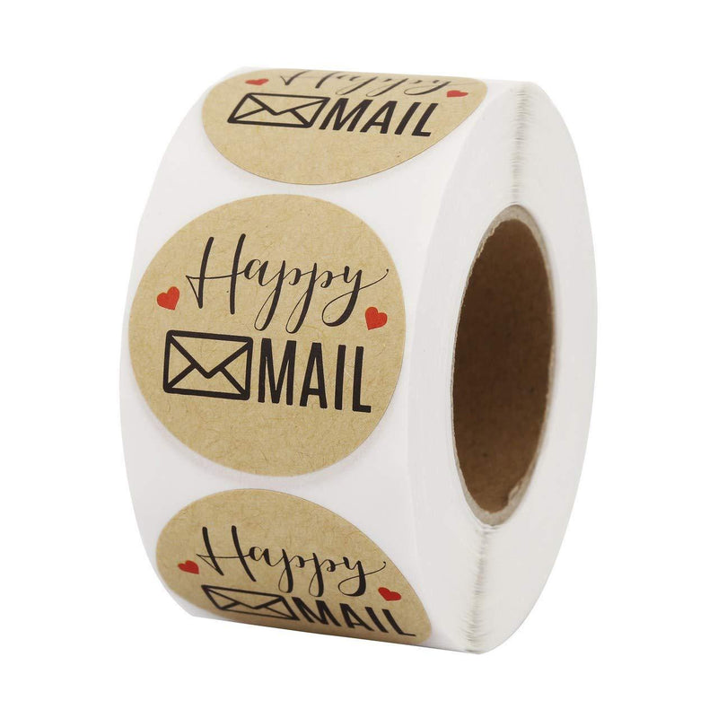 Mangsen 1.5" Round Kraft Happy Mail Stickers Roll of 500 Labels Shops Online Retailers Business Stickers for Shipping Envelope Package (Red Heart) Red Heart