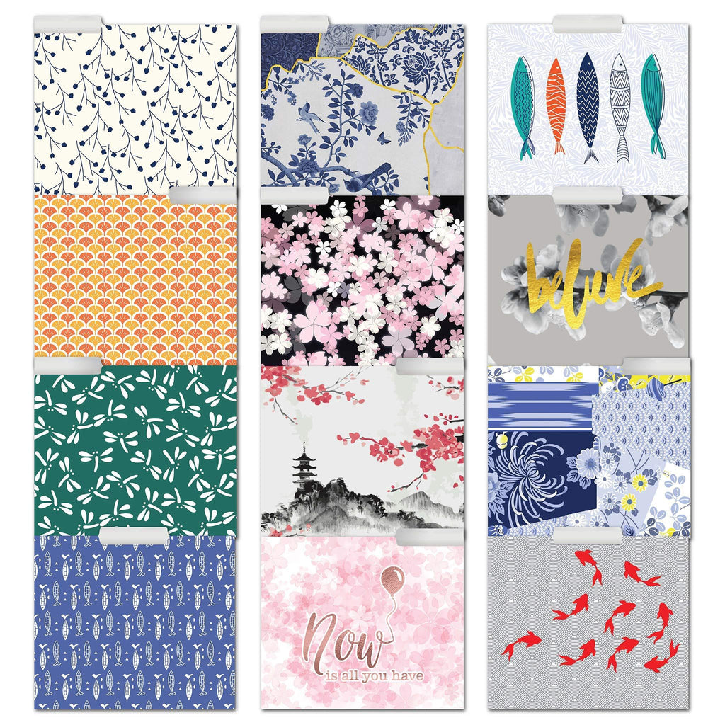 Set of 12 Decorative File Folders with 12 Different Designs- Colored File Folders, Pretty Floral with Rose Gold Foil - 300GSM and 9.5 x 11.5 Cute Folders for School and Office Files (Japan)