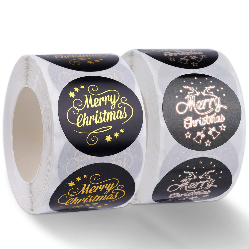 2 Pack 1.5" Merry Christmas Stickers Labels Roll for 1000 PCS Labels Rolls Sticker Business Boxes, Tissue and Envelope, Ideal for Boutiques, Online Retailers