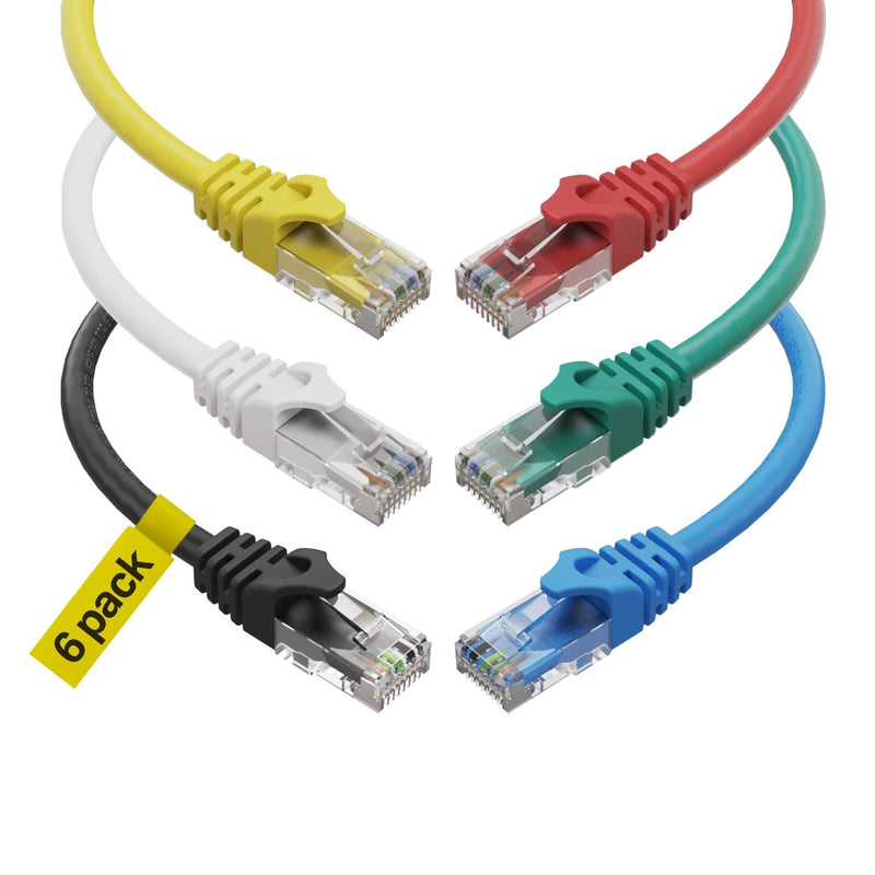 Cat6 Ethernet Cable, 10 Feet (6 Pack) LAN, utp Cat 6, RJ45, Network Cord, Patch, Internet Cable - 10 ft 10 feet (6 pack)