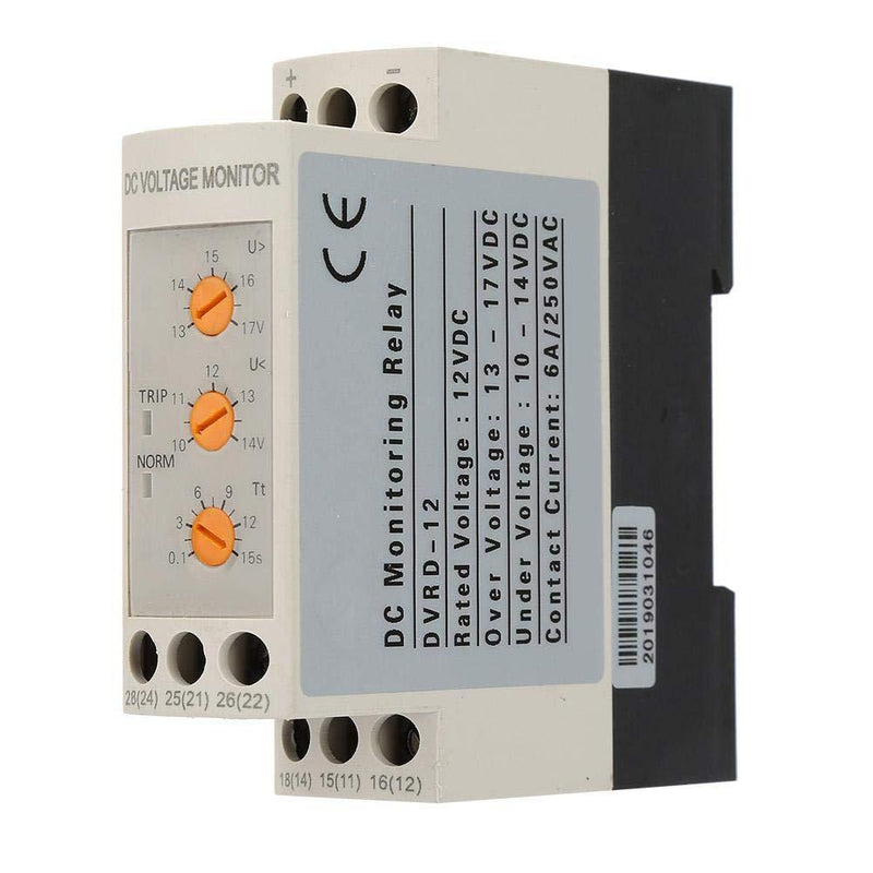 Akozon Voltage Monitoring Relay DC 12V/24V/36V/48V Over-Voltage and Under-Voltage Protection Relay 35MM Guide Rail(DC12V) DC12V