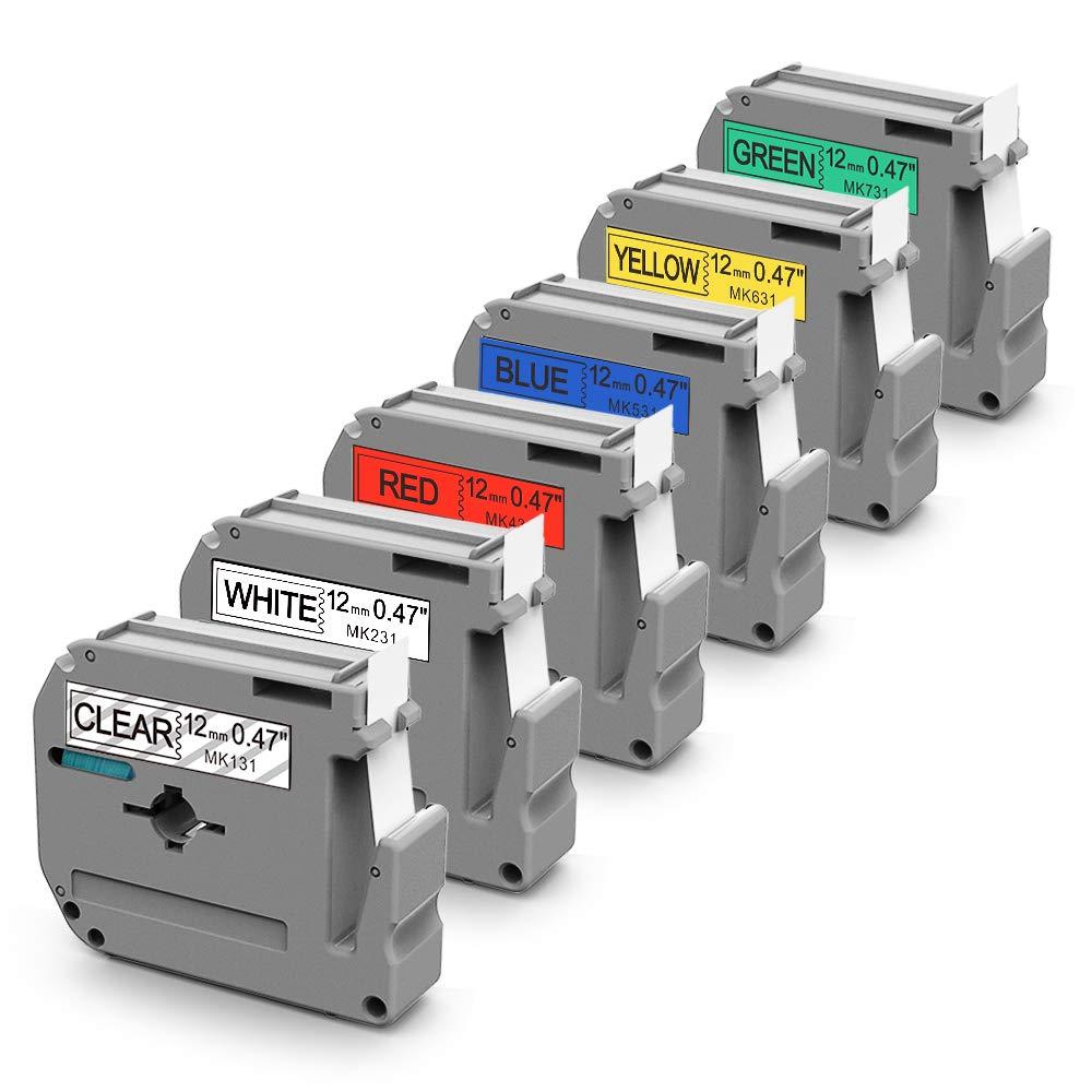 Labelife Compatible Label Tape Replacement for Brother M Tape M-231 M-K231 MK231 M-K 131 431 531 631 731 M Tape for Brother P Touch PT-65 PT-M95 PT-70BM PT-90 PT-45 Label Maker Tape 12mm 0.47, 6 Color