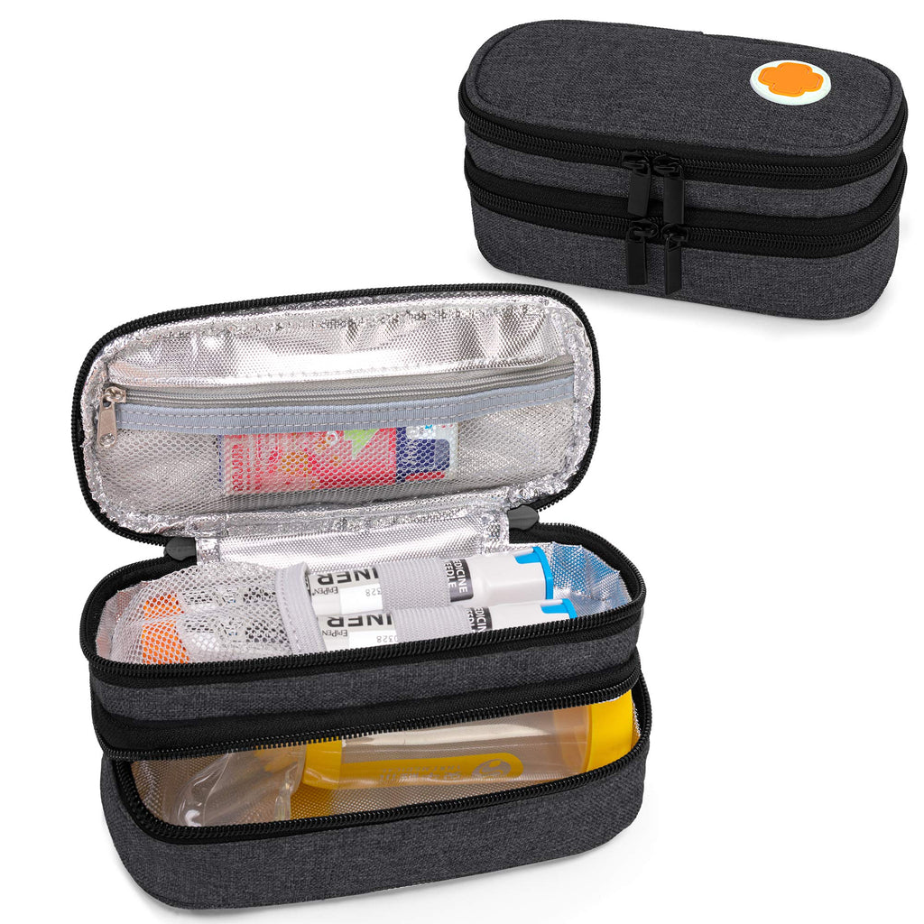 CURMIO Double Layer EpiPen Carrying Case for Kid, Portable Medicine Supplies Bag for 2 EpiPens, Auvi-Q, Syringes, Spacer, Nasal Spray, Home and Travel, Black