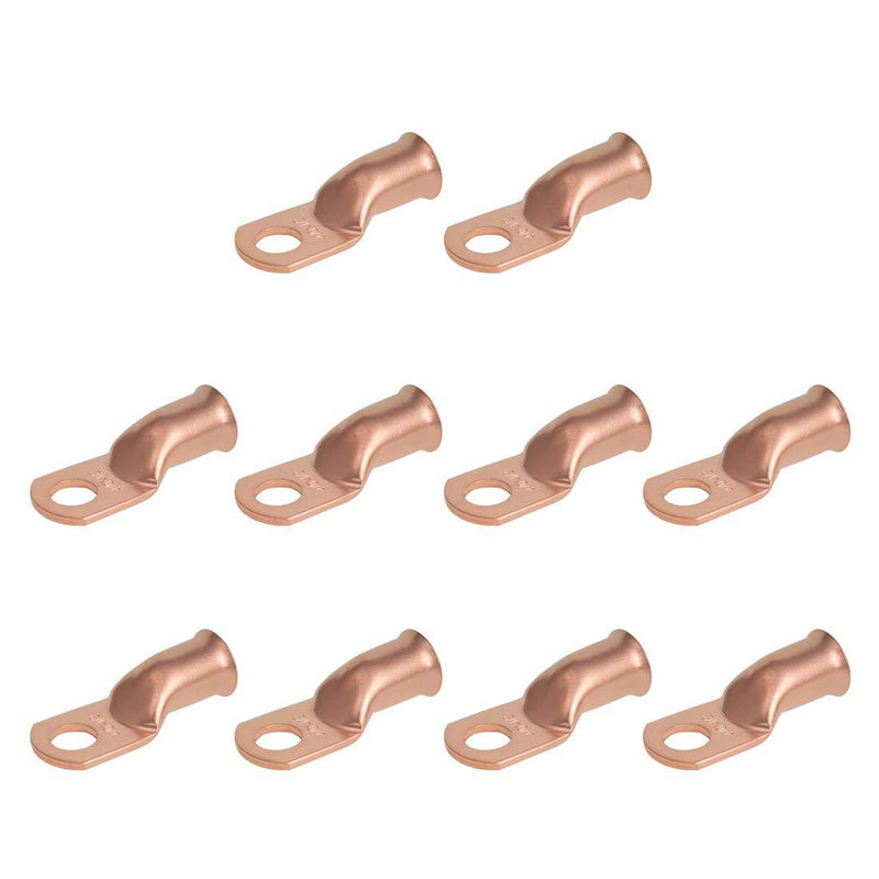 10 PCS 4/0AWG - 1/2''Stud Heavy Duty Copper Terminals,Battery Cable Crimp Lugs,Battery Cable Ends, Bare Copper Eyelets Tubular Ring Terminals,Closed End Crimp Electric Connectors