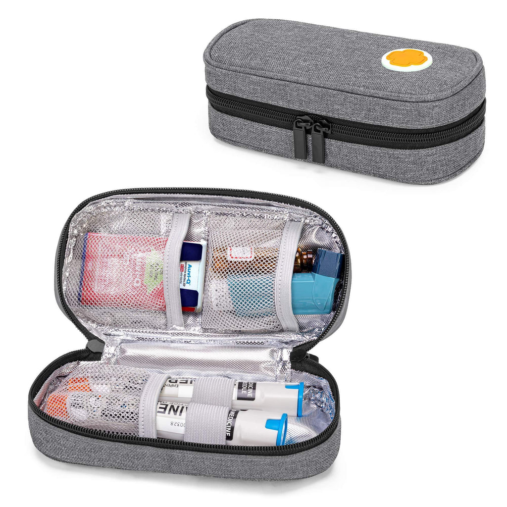 CURMIO Epipen Carrying Case for Adult and Kid, Portable Medicine Supplies Bag for 2 EpiPens, Auvi-Q, Syringes, Vials, Nasal Spray, Home and Travel, Gray