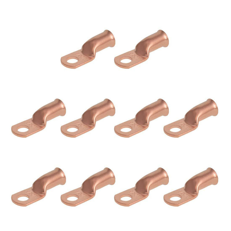 NEKIEX 10PCS 2/0AWG - 3/8''Stud Heavy Duty Copper Terminals,Battery Cable Crimp Lugs,Battery Cable Ends,Bare Copper Eyelets Tubular Ring Terminals,Closed End Crimp Electric Connectors