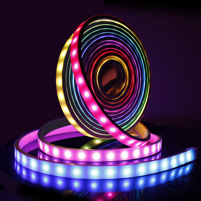 Addressable LED Strip Lights, 16.4FT 12V 5050SMD RGB WS2811 Individually Dream Color LED Chasing Light, 13x5mm Waterproof Flexible Color Changing DIY Music Sync Neon Rope Light Kit 5x13mm Addressable Rgb Neon Light