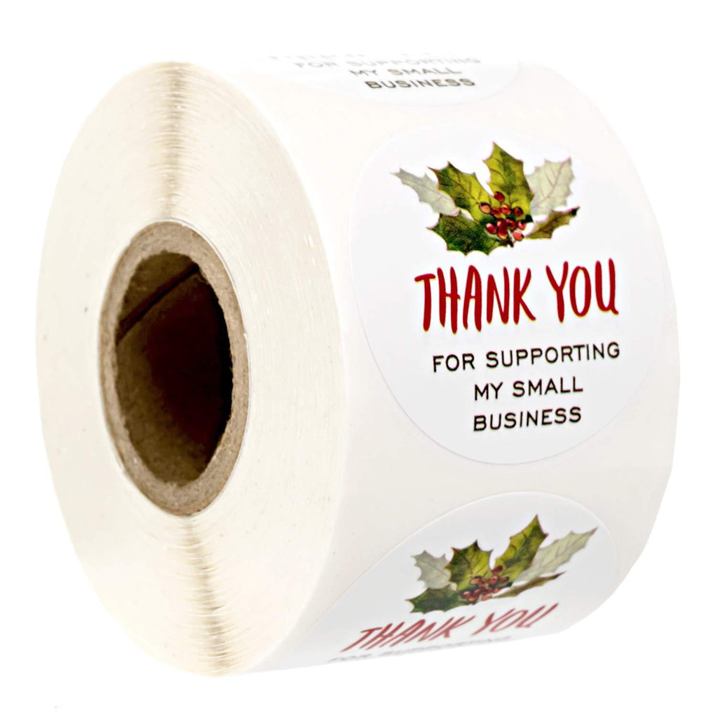 Watercolor Holly Thank You for Supporting My Small Business Stickers / 500 1.5" Christmas Business Labels