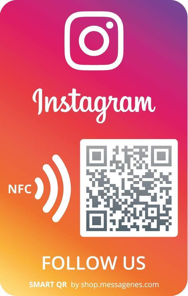 1 x Instagram Follow us Sticker with Smart Code QR - NFC | gain Followers in 1 Click | QR's Reusable Whenever You Want | Socia Media Stickers for Business Install in Wall, Window Door storefront 1x Instagram Rectangular 3.38" x 2.16"