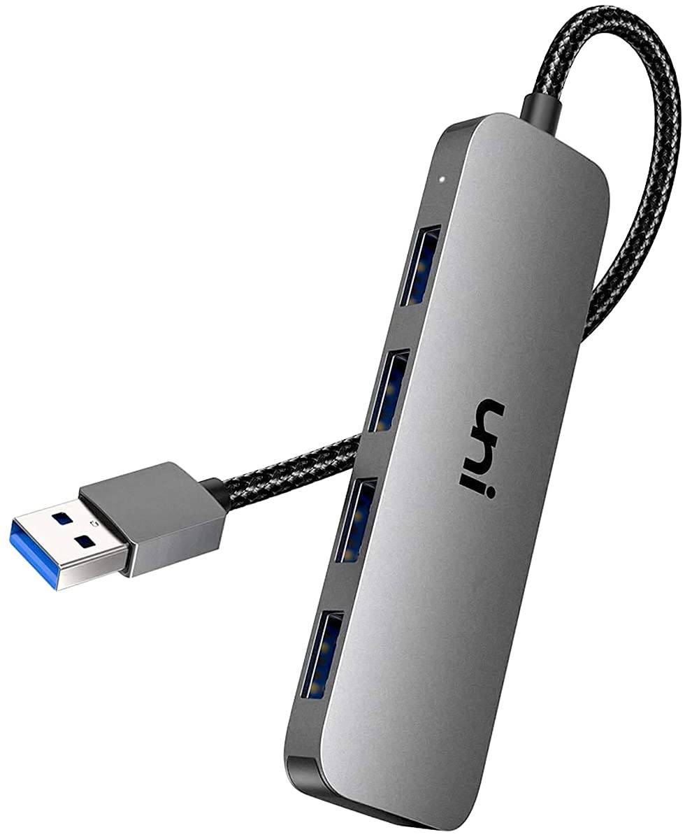 uni USB Hub, Aluminum 4-Port PS4 USB 3.0 Data to USB Hub Adapter (Ultra-Slim) Compatible with PC, MacBook Air, Mac Pro/Mini, iMac, Surface Pro, XPS, PS5, Xbox One, Flash Drive, Mobile HDD and More 0.5ft Grey