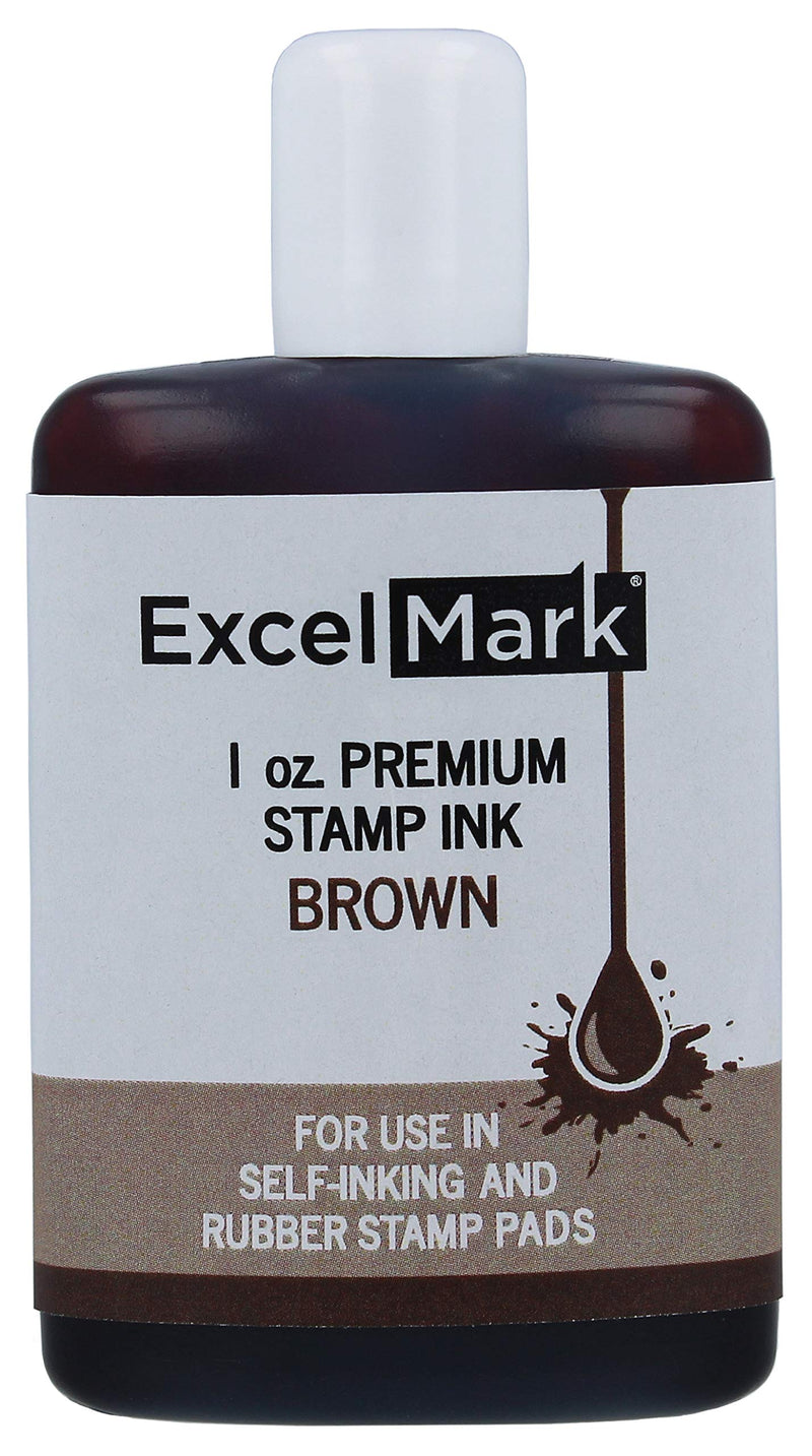 ExcelMark Premium Self-Inking Stamp Refill Ink - 1 oz. (Brown) Brown