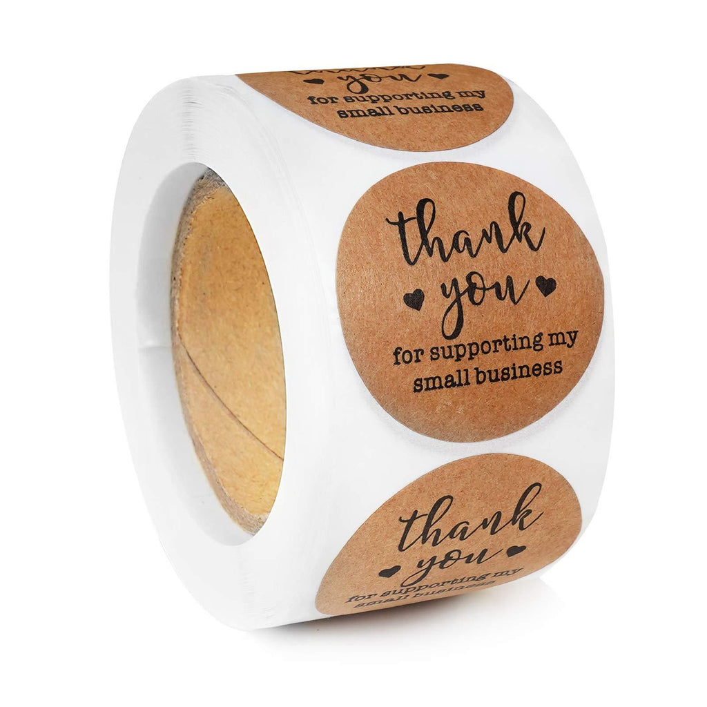 Thank You Stickers Small Business, Christmas Thank You Stickers Roll, 1.5" Thank You for Supporting A Small Business Stickers, Sealing and Decoration Lables, 500 PCS / 1 roll - Kraft Paper Brown Label & Thank You