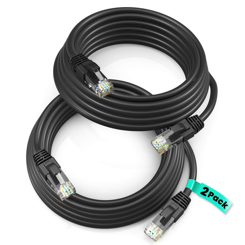 CAT6 Ethernet Cable 12 ft High Speed Internet Network LAN Patch Cable Cord - 2 Pack (12 feet, Black) 12 Feet