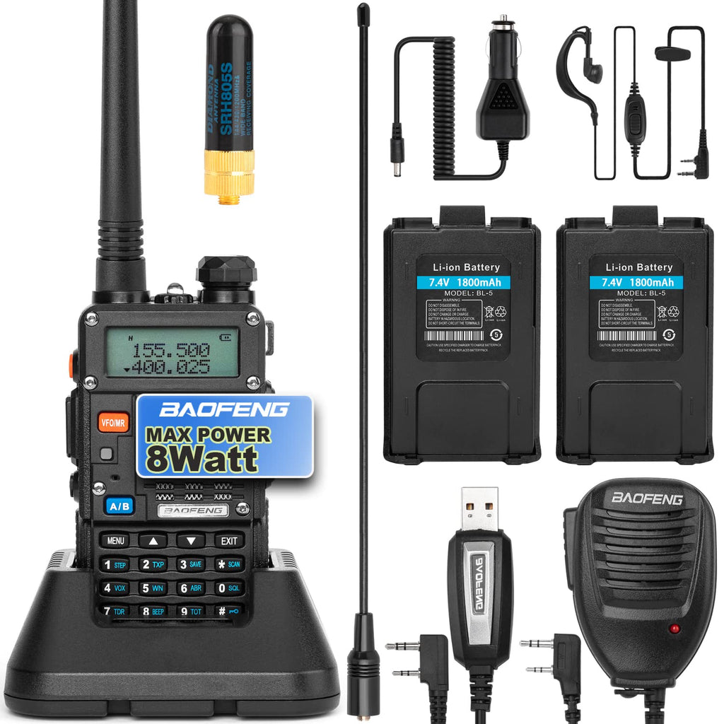 BaoFeng Ham Radio (UV-5R Pro) Walkie Talkie with 2 Rechargeable Battery, Dual-Band 2-Way Radio Handheld Walkie Talkies Complete Set with Earpiece and Programming Cable (Pack 1) 1-Pack