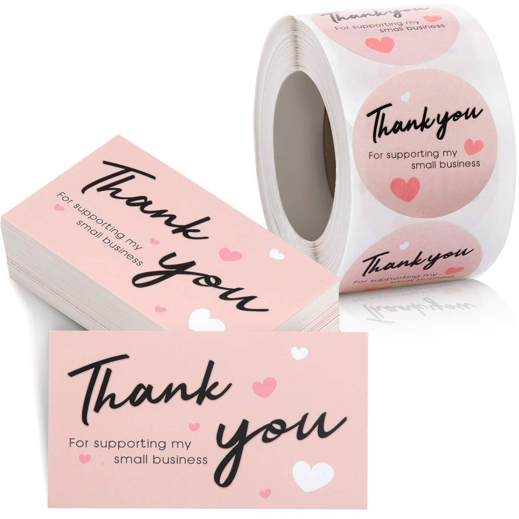 100 Pieces Thank You for Supporting My Small Business Card and 500 Pieces Thank You for Supporting My Small Business Sticker, Thank You Labels Appreciation Note Cards for Business Present Bags