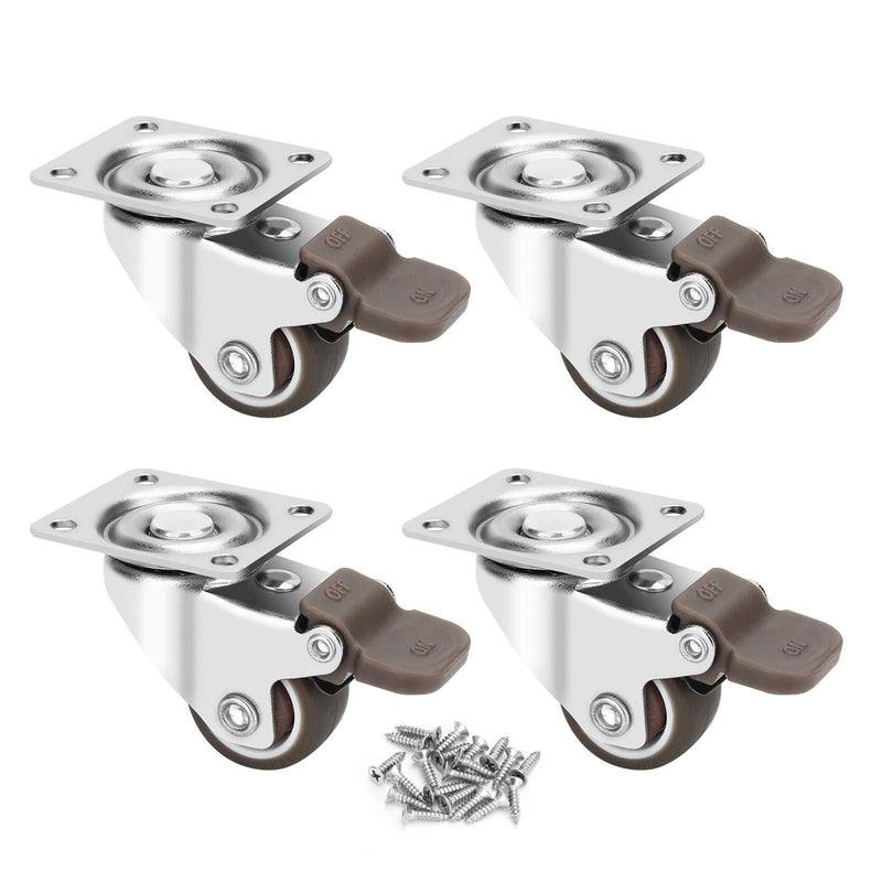 1-inch Casters Set of 4, Small Low Profile Caster with locking Brake & 360° Plate, Total Loads of 100 LB Furniture Transfers Castor Wheels, Rubber Wheel to Protect the Floor or Carpet from Scratches.