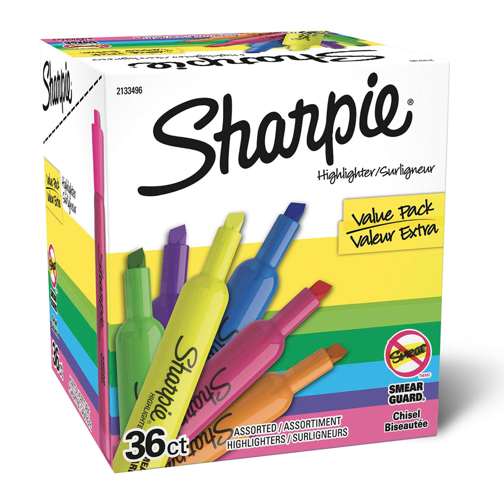 Sharpie Tank Highlighters, Chisel Tip, Assorted Color Highlighters, Value Pack, 36 Count Multicolor