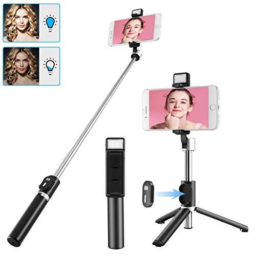 2021 Newest Selfie Stick for iPhone with LED Light Wireless Bluetooth Tripod Selfie Stick with Detachable Remote Compatible with iPhone 12/11/10/XR/X/Pro and Android Smartphone Black