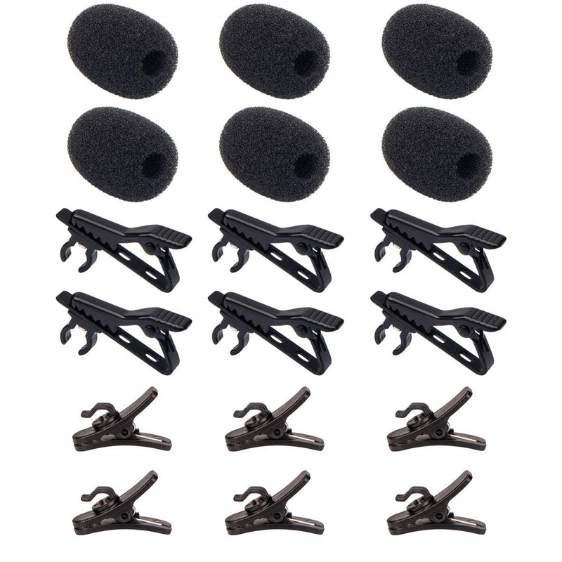 ALEKOR 6 Pieces Lavalier Microphone Metal Tie Clips, 6 Pieces Lapel Mic Windscreen Foam Covers and 6 Pieces Lav Mic Plastic Wire Clips 6 Pack
