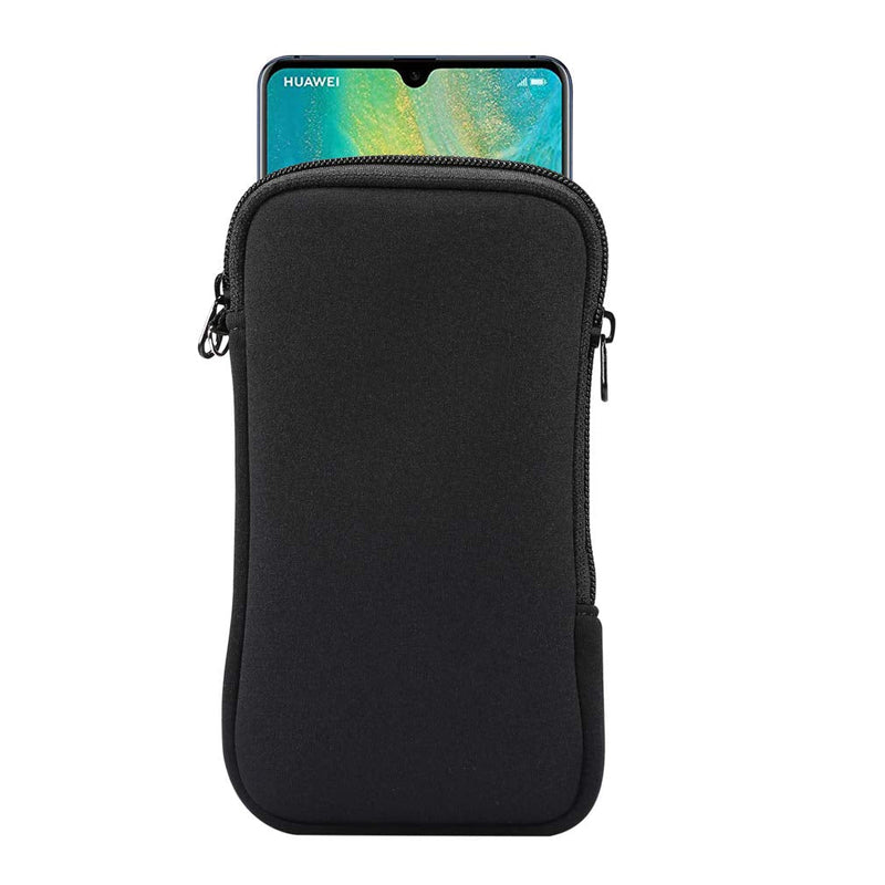 Neoprene Shock Absorbing Proof Pouch Large Cell Phone Sleeve Case Cover w Zipper/Neck Strap for Samsung Galaxy Note 20 Ultra 5G, Note 10+,S20 Plus,A20s / Moto G Power/LG Stylo 5/ Pixel 4 XL (Black) Black