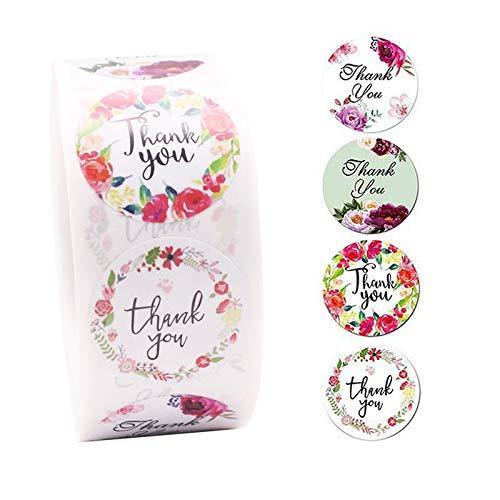 500pc Round Thank You Label Stickers - 1 inch Colorful Flower Design Stickers for Birthdays, Weddings, Thanksgiving, Bridal Showers and Perfect for Small Startup Business (color2)…