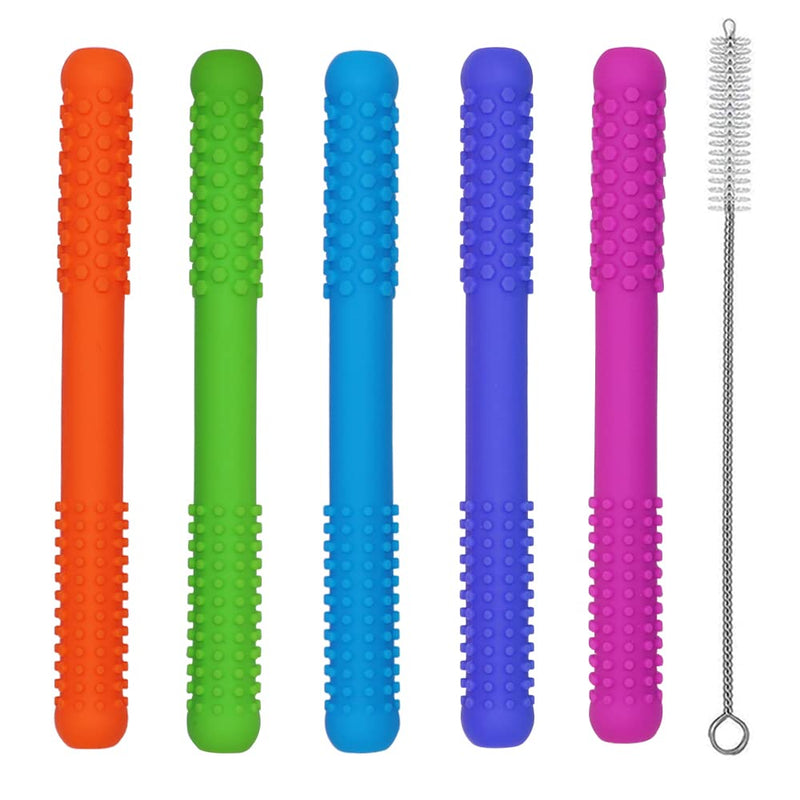 Hollow Teething Tubes Toys for Babies Girls and Boys (5 Pack), Silicone Baby Teether Toy Tube for Infants with Nursing Biting Chewing, Teething Straws for Toddlers