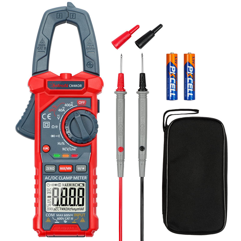 AstroAI Digital Clamp Meter Multimeter 4000 Counts Auto-ranging Amp Voltage Tester Measuring AC/DC Voltage & Current, Resistance, Capacitance, Frequency, Continuity, Live Wire Test, NCV Detection 4000 Counts AC/DC Current