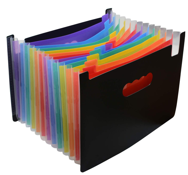 Yansanido 12 Pockets File Organiser A4 File Folder File Organizer, Expanding File Folder Rainbow Document Organiser High Capacity Plastic Bag (Black Rainbow -12 Pockets) Black Rainbow -12 Pockets