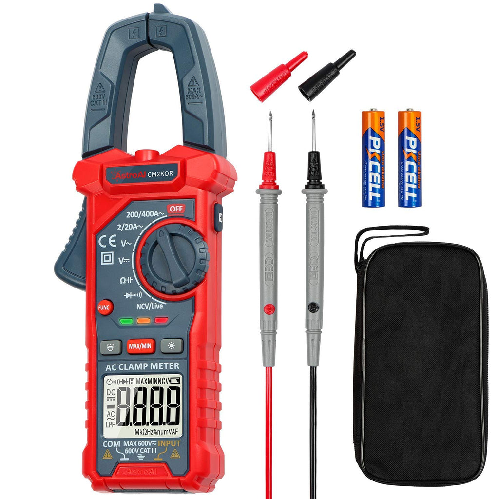 AstroAI Digital Clamp Meter Multimeter 2000 Counts Amp Voltage Tester Auto-ranging with AC/DC Voltage, AC Current, Resistance, Capacitance, Continuity, Live Wire Test, Non-contact Voltage Detection 2000 Counts AC Current