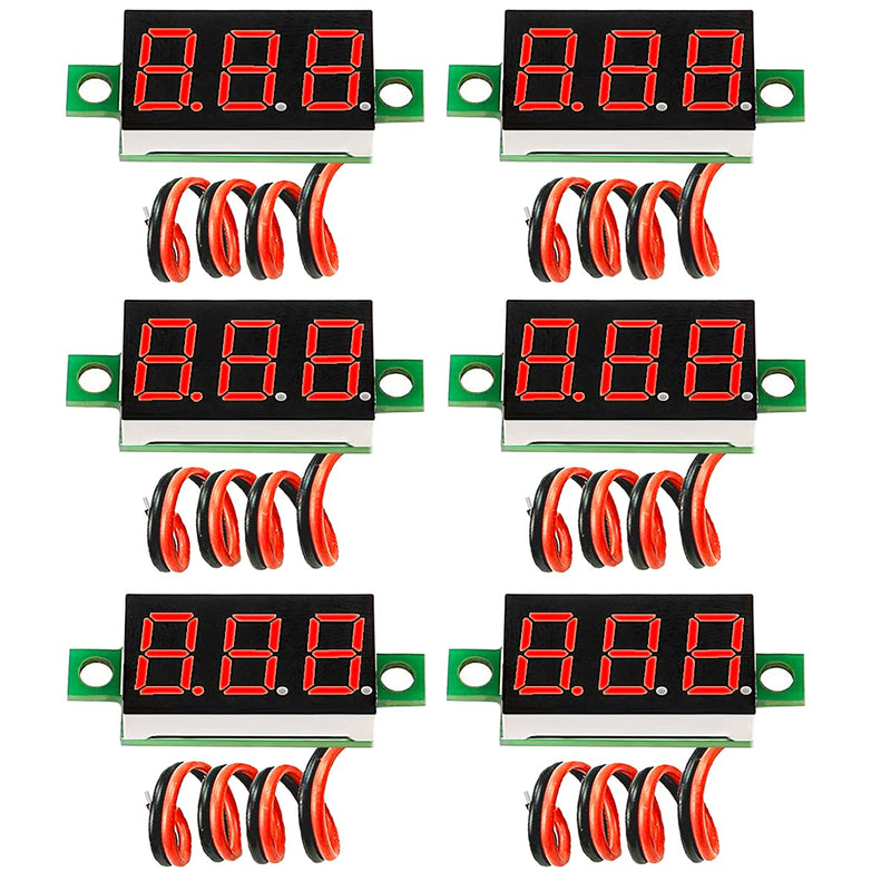 DaFuRui dc Voltage Display，6pcs Mini Digital Voltmeter 0.36 Inch Two-Wire DC 4V-30V Digital Voltmeter Voltage Tester Reverse Polarity Protection and Accurate Pressure Measurement（Red）