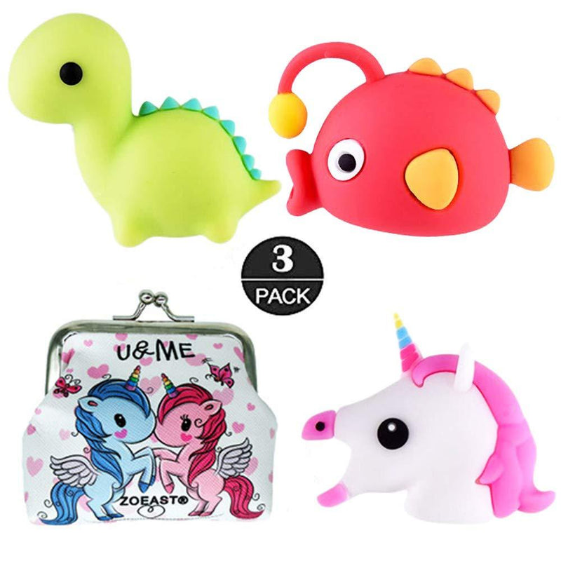 ZOEAST(TM) 3pcs Cartoon Animal Fruits Protector USB Charger Saver Charging Data Earphone Line Protector Compatible with All iPhone iPad iPod and Most Android Phones (Dinosaur Fish Unicorn) Dinosaur Fish Unicorn