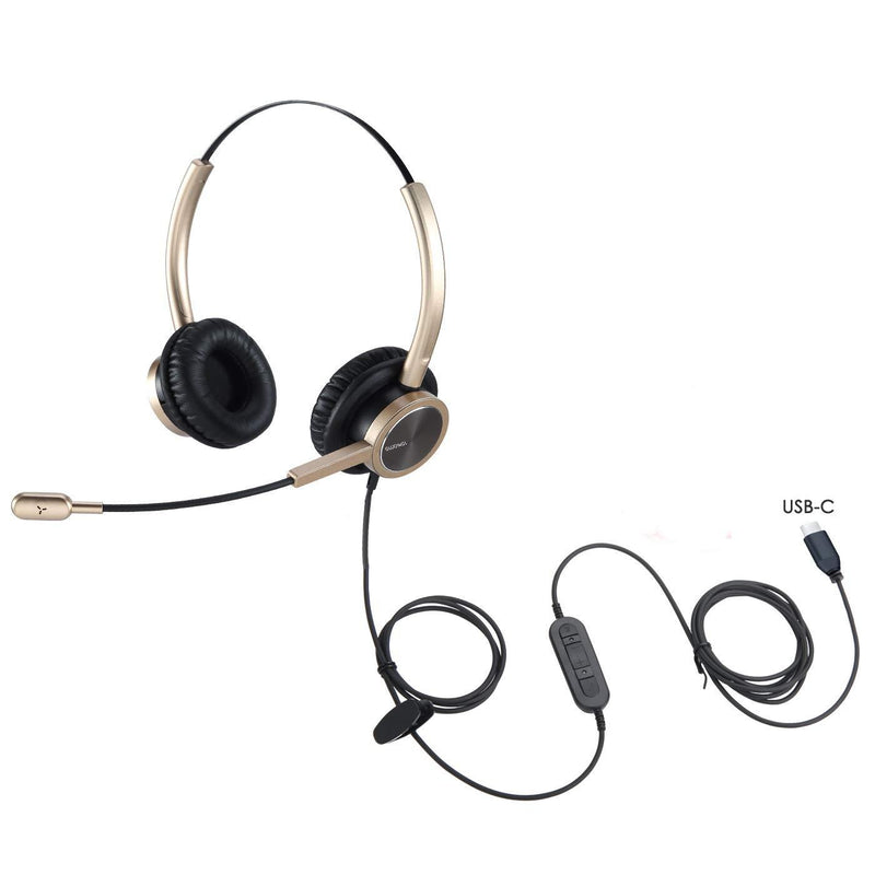 Emaiker USB Type C Telework Headphones with Noise Cancelling Microphone, On ear USB C Headset with mic for PC,Laptop,Tablet, Compatible with Samsung S20, Note 10/10+, iPad Pro 2020,Huawei,Google Pixel USB Type C 809DUSBC