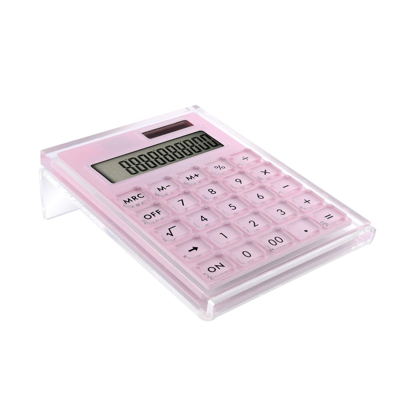 EXPUTRAN Acrylic Calculator with Stand, Battery and Solar Hybrid Powered Basic Calculator 12-Digit LCD Display,Home Office Desktop Accessories(Pink) Pink