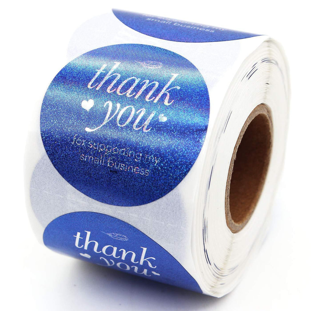 Muminglong Thank You for Supporting My Small Business Round Stickers, Thank You Sticker, Small Shop Sticker, Small Business, Packaging Sticker, Real Gold 500PCS, 1.5 inch, (Blue) Blue