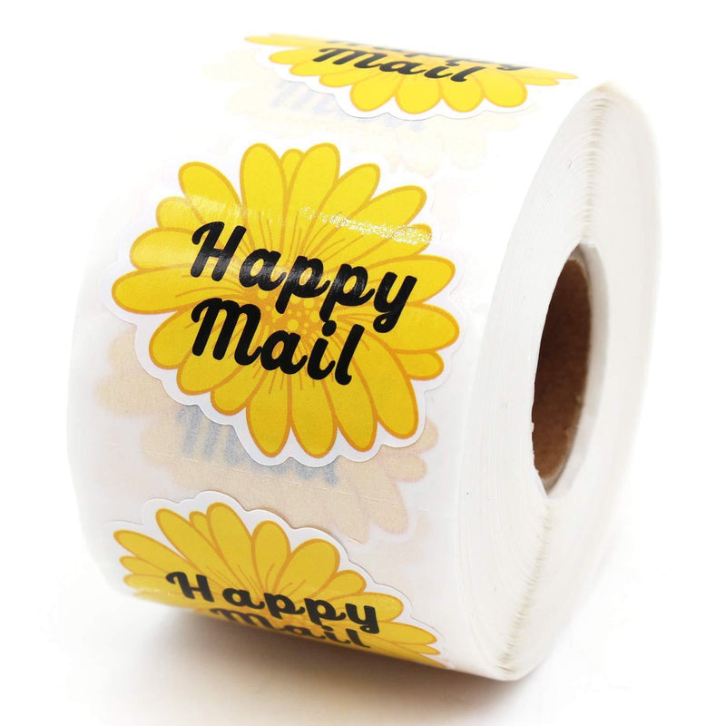 Muminglong 1.5 Inch Daisy Flowers Happy Mail Stickers, Small Shop Sticker, Small Business, Packaging Sticker, 500PCS