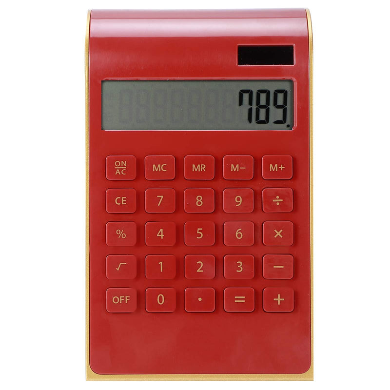 TOPINCN Portable 10 Digits Calculator Tilted LCD Display Ultra Thin Solar Power Calculator for Home Office Business(Red) Red